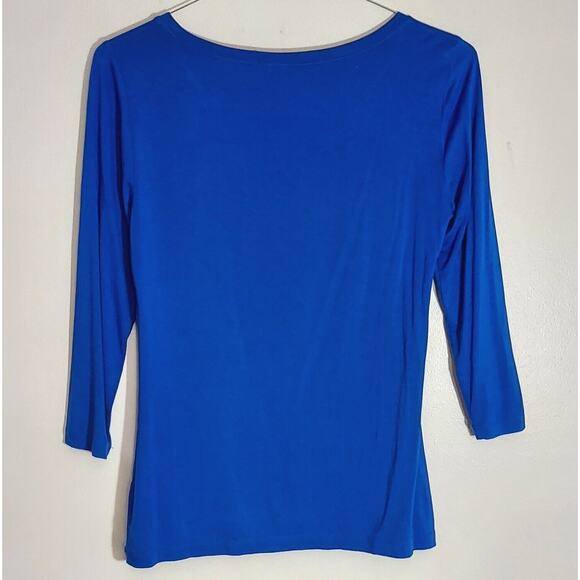 CABLE & GAUGE Top, Womens MEDIUM Blue Scoop Neck Pullover Long Sleeve Stretch - Picture 2 of 9